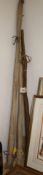 A Milward split cane spinning rod, a Martin James spinning rod and a small fly rod marked '468', (