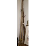 A Milward split cane spinning rod, a Martin James spinning rod and a small fly rod marked '468', (