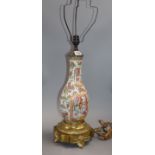 A Canton famille rose vase mounted as a lamp 40cm excluding fixings