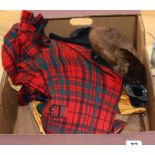 A beaver sporran, various vintage kilts and other clothing