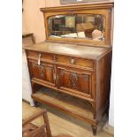 A late 19th century Flemish oak and walnut buffet W.120cm