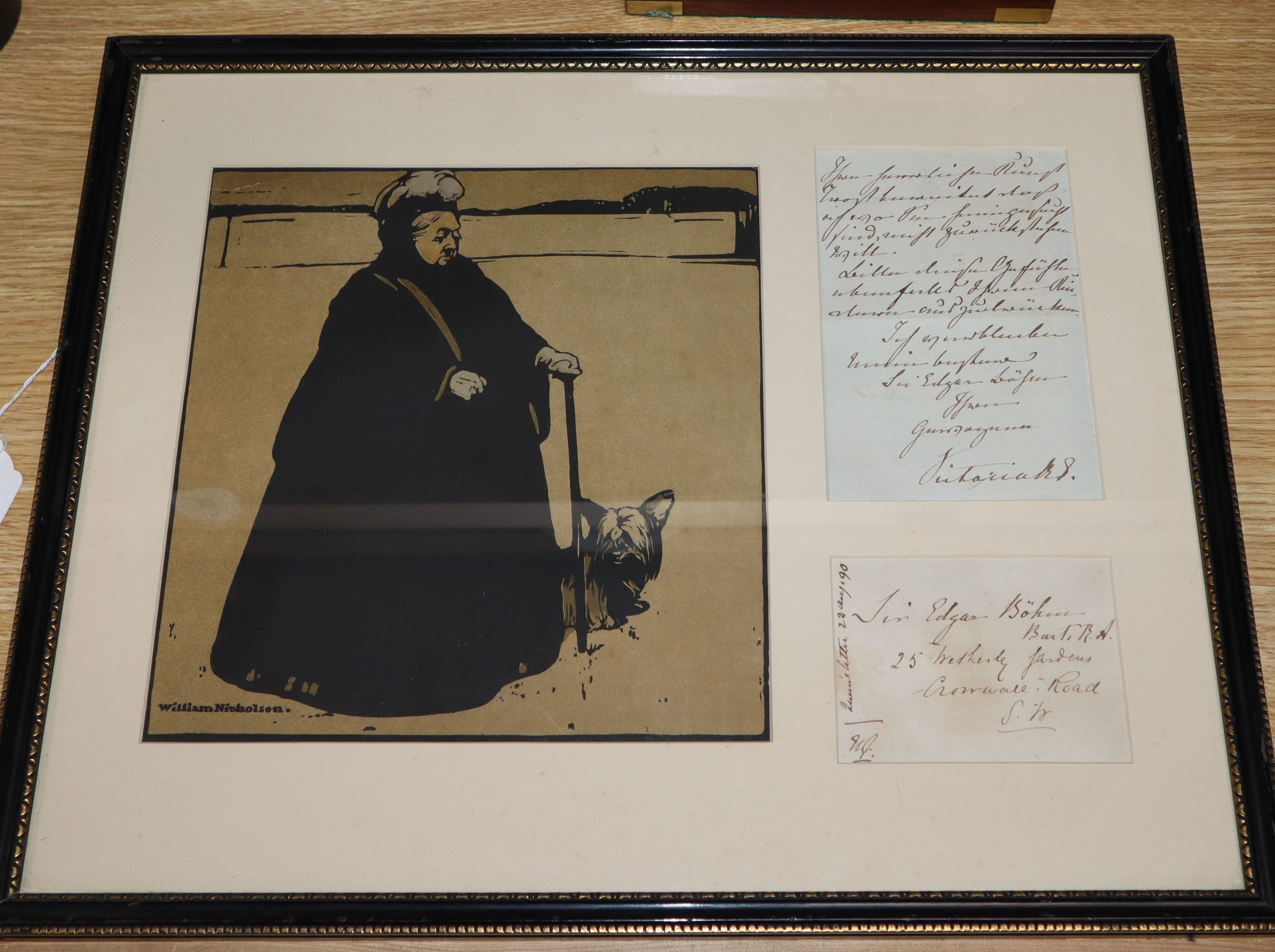 After William Nicholson (1872-1949), a woodcut print of Queen Victoria and an autograph letter'