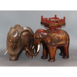 A Japanese lacquer elephant and a wooden elephant tallest 30cm