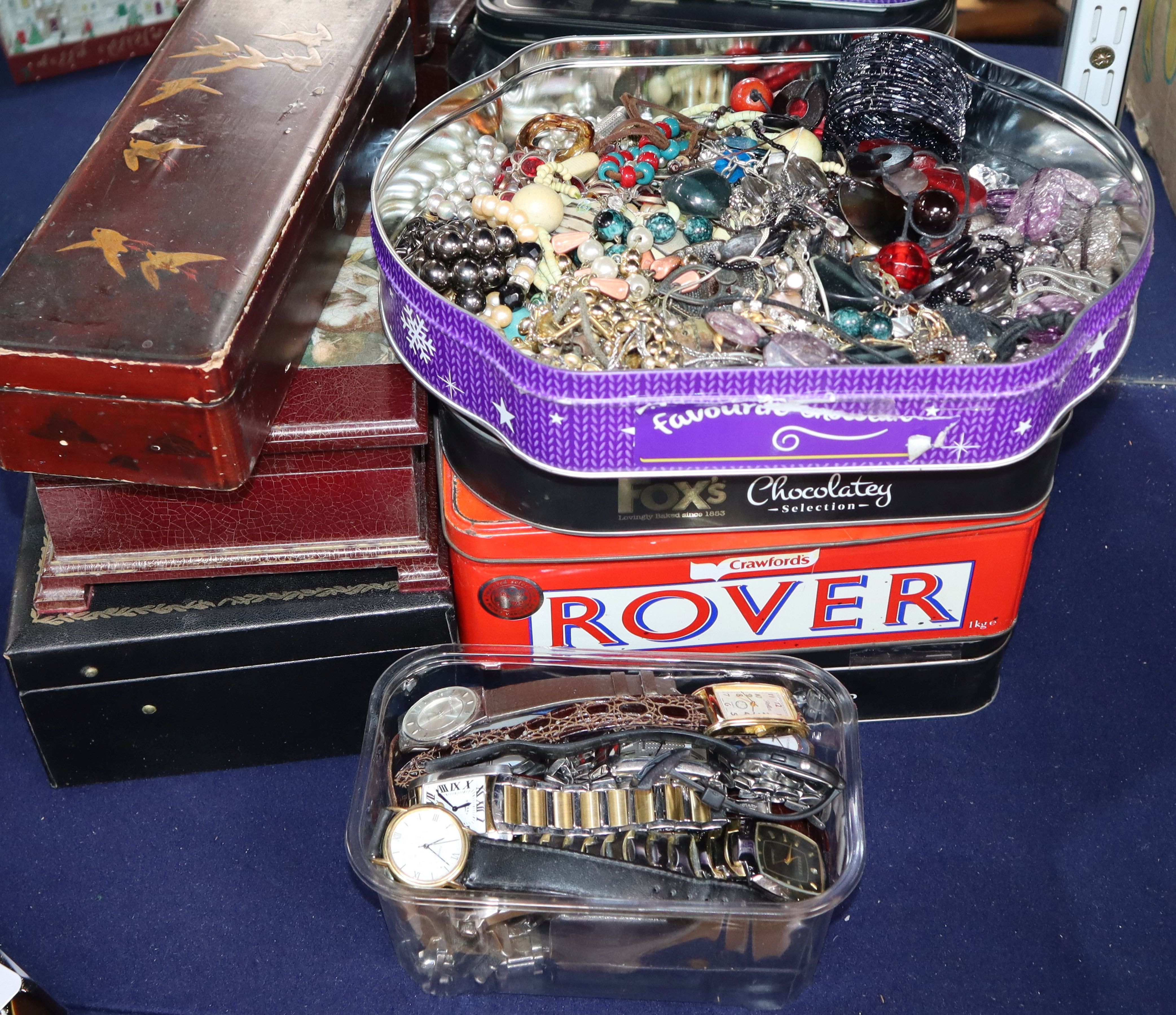 A large collection of costume jewellery, wristwatches and sundries