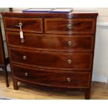 A late Regency mahogany crossbanded and inlaid bowfront chest of drawers W.102cm