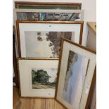 Five assorted watercolours and prints including an Evelyn Bishop gouache of Porth Newquay and a