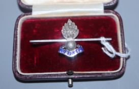 A yellow metal, enamel and diamond chip set Royal Artillery sweetheart's brooch, 45mm.