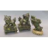 Two hardstone lions and a dragon conch tallest 18cm