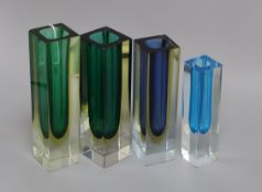 Four Murano glass vases, c.1960/1970's, vintage from Alessandro Mandruzzalo factory, Venice