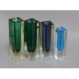 Four Murano glass vases, c.1960/1970's, vintage from Alessandro Mandruzzalo factory, Venice