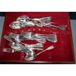 A 30 piece matched part canteen of 19th century silver fiddle pattern flatware, various dates and