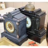 Two Victorian black slate mantel clocks