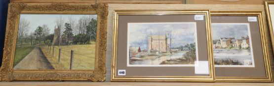 Robert Luckhurst, watercolour, 'Creek by Faversham', another, 'Haydon Bridge' and an oil on board of