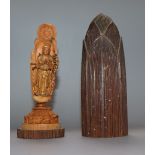 A Japanese portable shrine, the case carved as a bamboo shoot