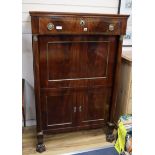 A 19th century French brass inlaid mahogany secretaire abbatant (converted) W.98cm