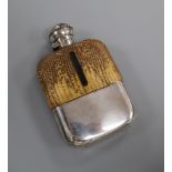 A George V silver and lizard skin mounted glass hip flask, James Dixon & Sons, Sheffield, 1934, 15.