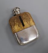 A George V silver and lizard skin mounted glass hip flask, James Dixon & Sons, Sheffield, 1934, 15.