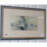 Carl R. Paul, watercolour, Yachts off the coast, signed, 18 x 37cm