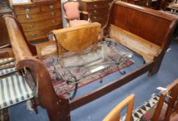 A 19th century French mahogany sleigh bed W.137cm
