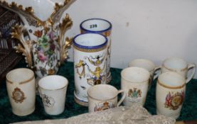 A Jacob Petit style vase, a pair of Gien cylindrical vases and seven pieces of Coronationware (10)