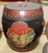 A Chinese polychrome lacquer barrel seat height 40cm
