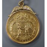 A 9ct gold 'Lydney's Welcome Home' medallion to J. Watts, hallmarked for Birmingham, 1918, 10.6