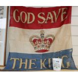 An Edward VII God Save The King banner and a Doulton commemorative cup