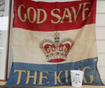 An Edward VII God Save The King banner and a Doulton commemorative cup