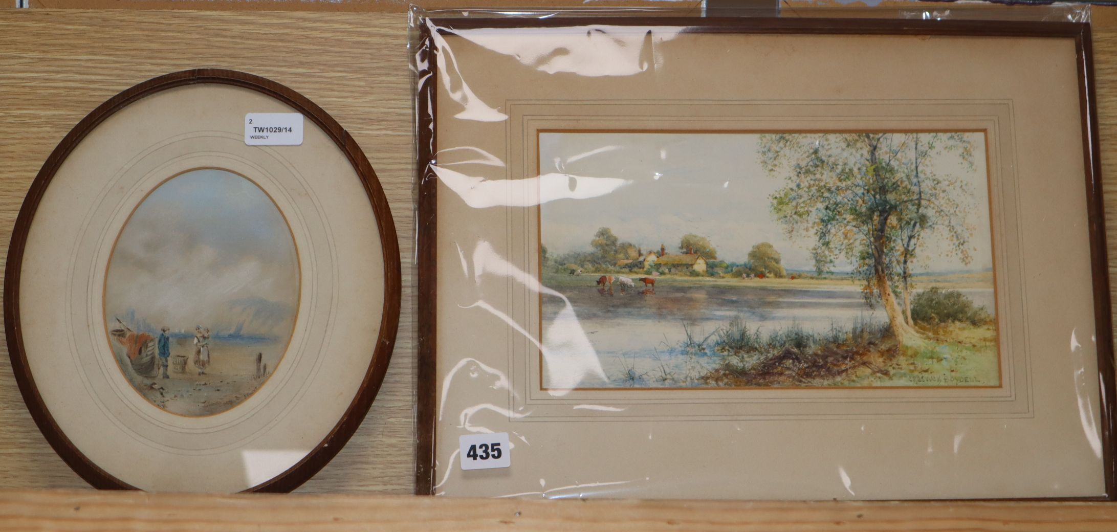 Creswick Boydell, River landscape with cattle, signed, watercolour, 16.5 x 29cm, another watercolour - Image 2 of 2