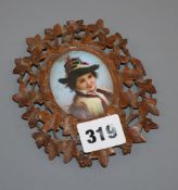 A Black Forest framed porcelain portrait miniature