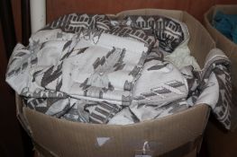 Two boxes of various curtains and poles