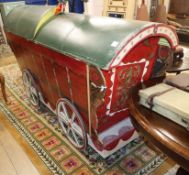 A large painted wood model of a Romany caravan L.220cm