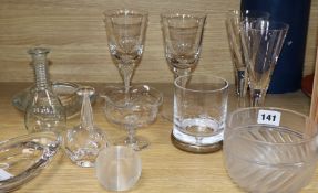 A collection of mixed clear glass including Flights of Fantasy Goodwood Concorde glasses