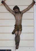 An 18th century carved painted wood Corpus Christi length 70cm