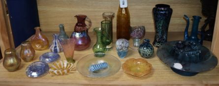 A collection of twenty one pieces of mixed coloured Studio glass height 31cm