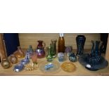 A collection of twenty one pieces of mixed coloured Studio glass height 31cm