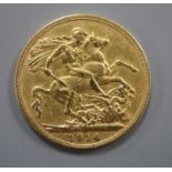 A George V 1914 gold full sovereign.