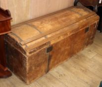 A leather brass studded dome top trunk W.123cm