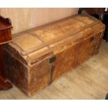 A leather brass studded dome top trunk W.123cm