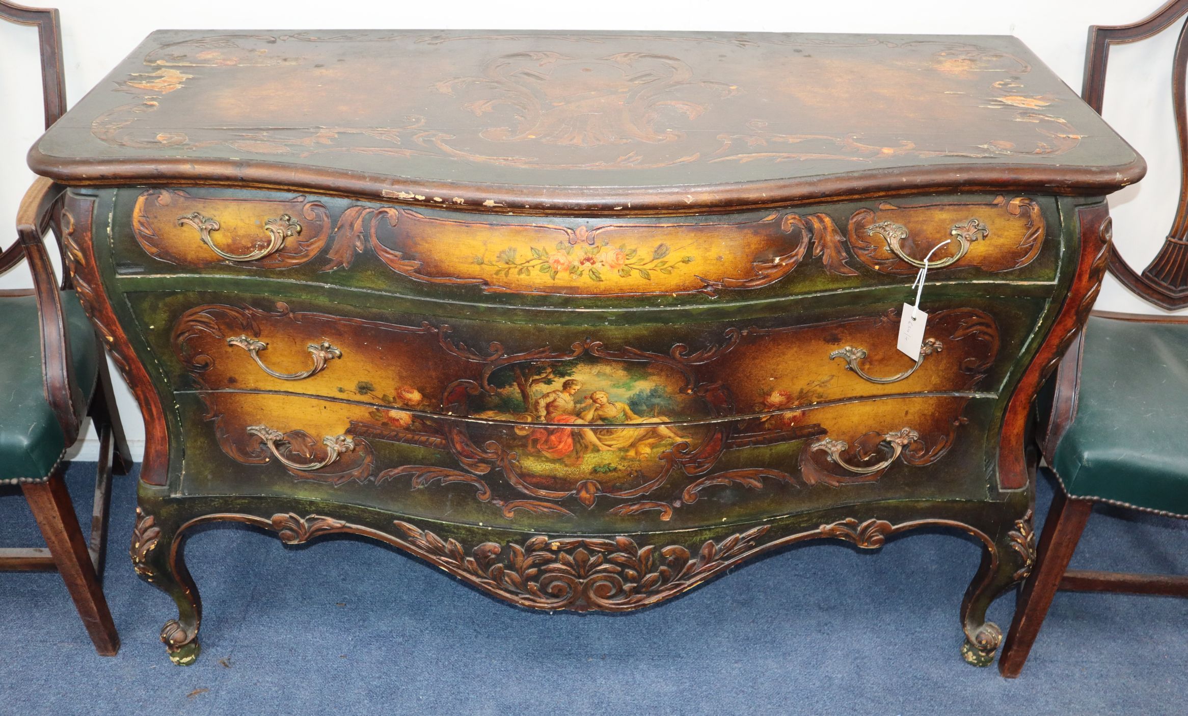 A Vernis Martin style bombe commode W.133cm