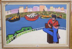 Bertha Sack, acrylic on canvas, Cannes Harbour, signed, 50 x 75cm