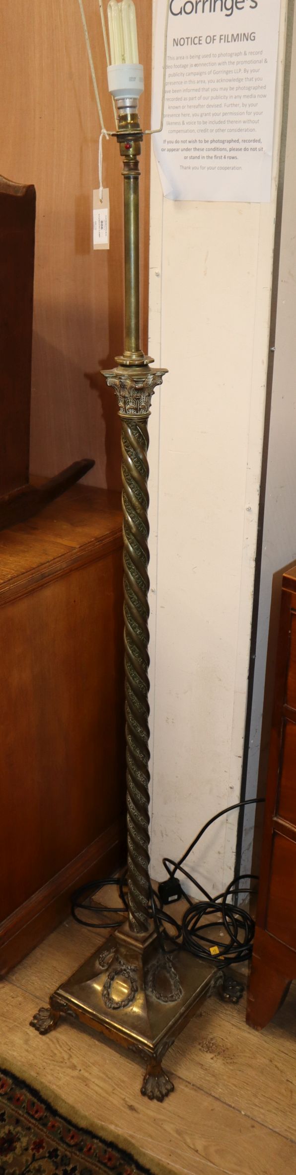 An Edwardian corinthian column telescopic standard lamp