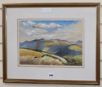 Olga Lehmann (1912-2001), watercolour, Extensive landscape, signed, 25 x 36cm