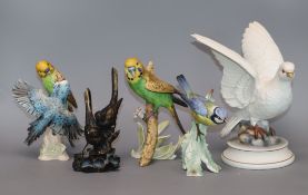 Five ceramic models of birds