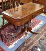 A Regency brass inlaid folding card table W.88cm