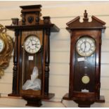 Two Vienna style mahogany wall clocks tallest 80cm