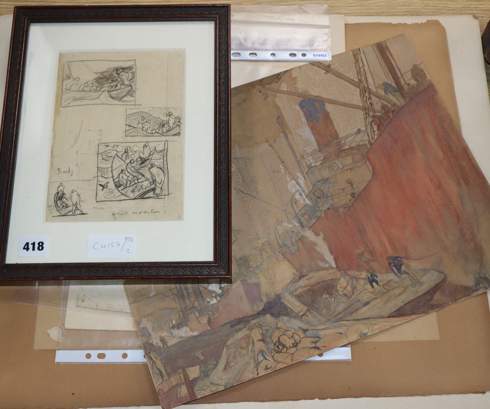 Frank Brangwyn (1867-1956), a group of assorted pencil sketches, watercolours and prints, largest 33