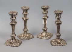 A matched set of four Victorian silver waisted candlesticks, Henry Wilkinson & Co, Sheffield, 1846 &