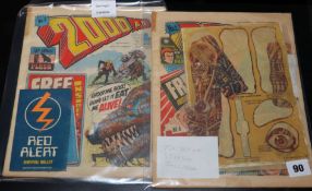 2000AD comics - IPC magazines Ltd, programme No.2 and 3, with Biotronic sticks and Survival Wallet