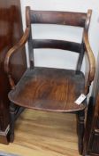 A 19th century stick-back country chair and an elm-seat Windsor armchair